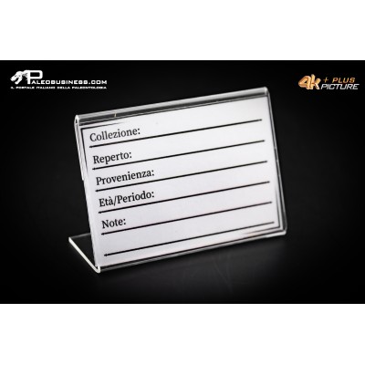 Kit targhette museo 60×40 mm con cartoncini dati reperto